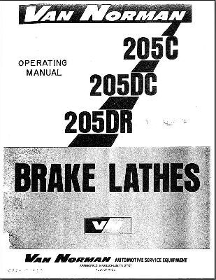 Model 205 Van Norman Brake Lathes Manual